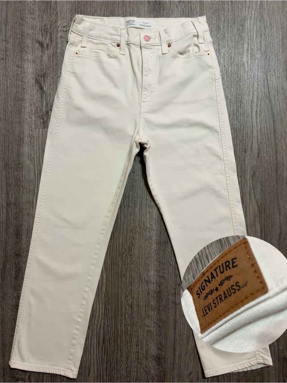 Signature Levi Strauss Heritage High Rise Straight Jeans Women’s 6 W28 Ivory
